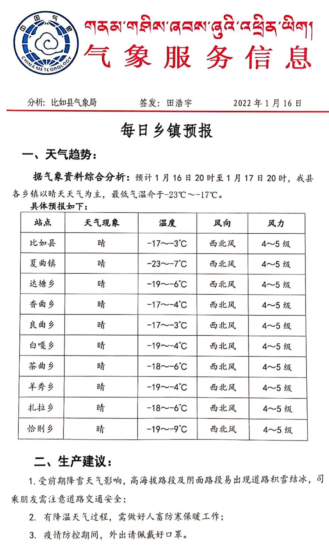 上三族村民委员会天气预报更新通知